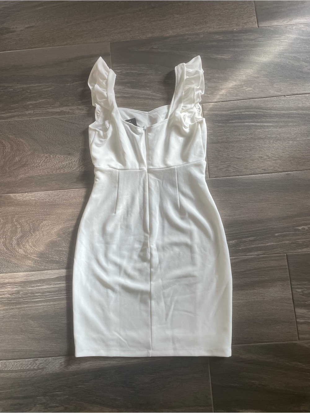Lulu's Ivory Ruffle-Shoulder Bodycon Mini Dress - Picture 2 of 3